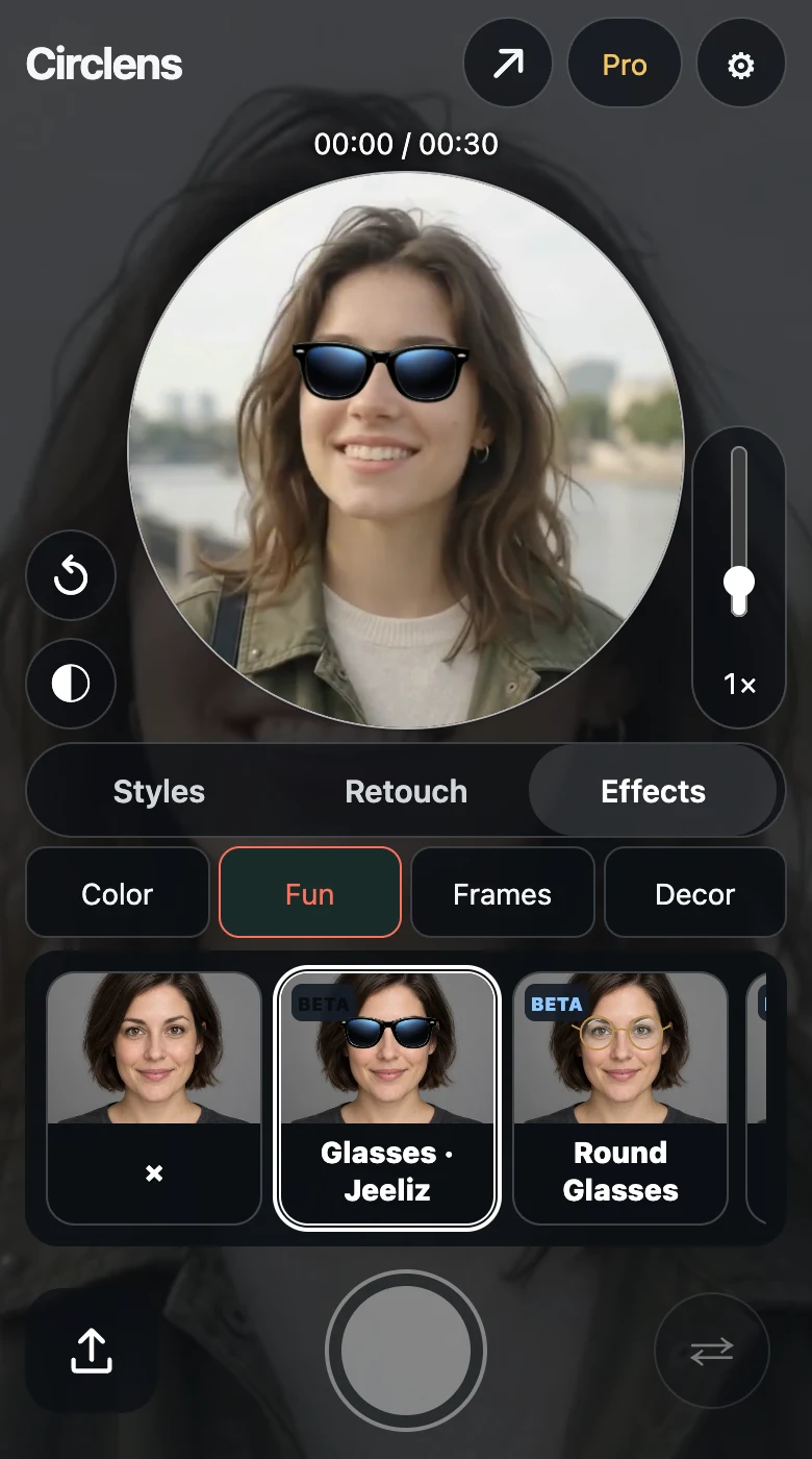 Choose a face accessory in Fun · Beta